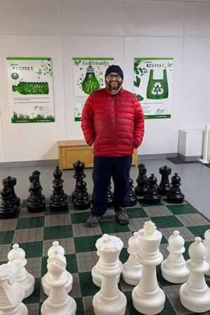 Me on a giant chessboard.